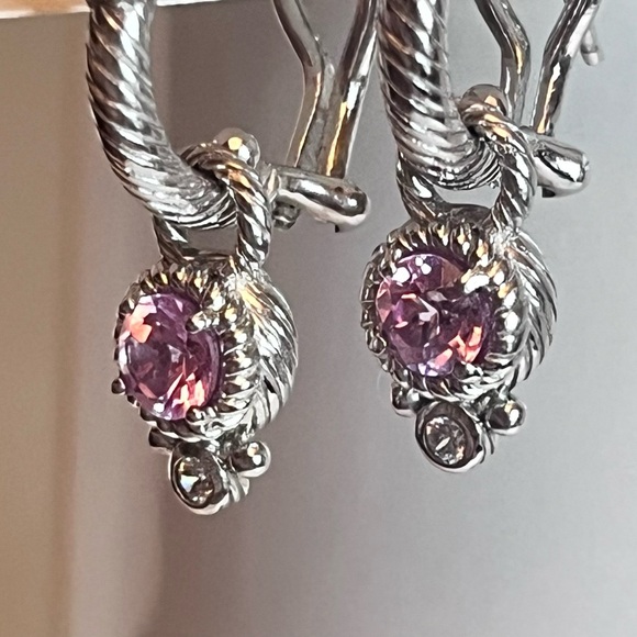 Judith Ripka Sterling Silver Pink CZ Drop Earrings - Picture 2 of 8